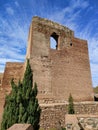 Ruins of a Historic Tower, Alcazaba of Malaga under a Clear Sky in Spain.