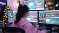 Remote Financial Analyst Monitoring Real-Time Market Data from Home Office