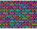 Image 10:8 aspect ratio - repeating pattern brightly colored bricks on a black background