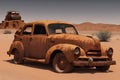 A rusty car in desert generated by ai Royalty Free Stock Photo