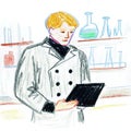 Scientist Analyzing Data in Laboratory with Chemical Equipment and Research Materials Royalty Free Stock Photo