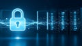 Secure data center with lock symbol Royalty Free Stock Photo