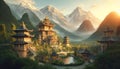 Mystical Eastern Valley at Twilight: A Vision of Peaceful Shangri-La.