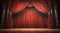 Red Stage curtains in auditorium, theatre concert performance show