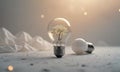 Two light bulbs, one with flower inside, sit on white surface with blurred background, evoking sense Royalty Free Stock Photo