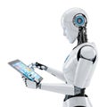 Advanced robot interacting with tablet Royalty Free Stock Photo