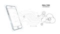 A smartphone with a cloud computing concept and real-time data transfer Royalty Free Stock Photo
