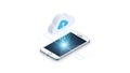 A smartphone with a cloud icon uploading data to the cloud storage service Royalty Free Stock Photo
