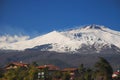 Panorama of Mount Etna the highest active volcano in Europe seen from the autotrada that connects Catania to Messina Royalty Free Stock Photo