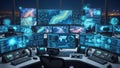 High-tech control center with multiple displays Royalty Free Stock Photo
