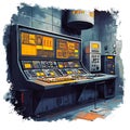 Futuristic Control Room Console with Multiple Screens Royalty Free Stock Photo