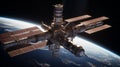 space station orbiting a planet Royalty Free Stock Photo