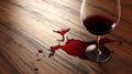 Spilled glass of red wine on wooden table Royalty Free Stock Photo