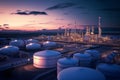 Industrial Twilight: Petrochemical Plant Under Evening Sky, Energy Production Royalty Free Stock Photo