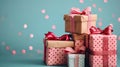 Festive Gift Box Stack with Bows - Versatile Holiday & Occasion Theme for Greeting Cards and Celebrations with Copyspace Royalty Free Stock Photo