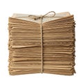 A stack of old, worn, and damaged papers tied with a rope on transparent background Royalty Free Stock Photo