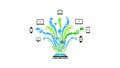 A vibrant illustration of a computer with various devices and icons emerging from it Royalty Free Stock Photo