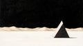 A black and white triangle stands alone in a vast, white landscape under a dark sky. Royalty Free Stock Photo
