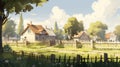 Lovely Cartoon Farmhouse Scene With Gentle Colors And Animated Illustrations