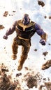 thanos in flight, destruction around him - generated using ai Royalty Free Stock Photo