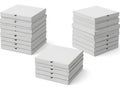 Stacks of white pizza boxes arranged in triangular formation Royalty Free Stock Photo