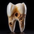 The image depicts a tooth with severe tooth decay, characterized by visible cavities and brown discoloration Royalty Free Stock Photo