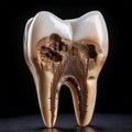 The image depicts a tooth with severe tooth decay, characterized by visible cavities and brown discoloration Royalty Free Stock Photo