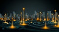 Urban IoT Sensor Network Visualization with Glowing Data Nodes, Digital Signals, and Smart City Infrastructure Royalty Free Stock Photo