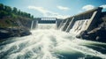 A Large Reservoir Surrounded by a Dam. Generative AI. Royalty Free Stock Photo