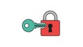 Digital security concept with vibrant red padlock and teal key unlocking data protection and cyber safety illustration Royalty Free Stock Photo