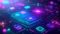 Futuristic Digital Interface with Glowing Icons and Data Streams Royalty Free Stock Photo