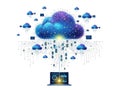 Illustration of interconnected cloud computing network with various devices Royalty Free Stock Photo