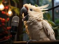 Cockatoo sings into tiny mic