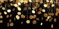 Golden Coins Falling Through Air Against a Dark Black Background Royalty Free Stock Photo