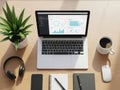 Modern workspace setup with laptop and accessories Royalty Free Stock Photo