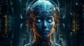 AI Generative Photo cyborg face wireframe hologram 3d rendering in artificial intelligence and machine learning concept