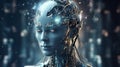 AI Generative Photo cyborg face wireframe hologram 3d rendering in artificial intelligence and machine learning concept