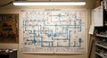 potable water system schematic diagram in workshop Royalty Free Stock Photo