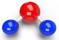 Abstract 3d background of a water molecule, formed by one hydrogen atom, of red color and two of oxygen, of blue color