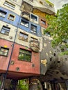 architecture overview of the hundertwasser colorful apartments in vienna