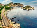 panorama of the sicilian coast of taormina with beautiful island