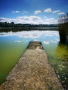 Pier of lake pergusa in enna in sicily in italy