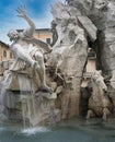 detail of the fountain of the four rivers, rio del plata allegorical statue, piazza navona, rome Royalty Free Stock Photo