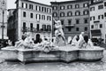 the three fountains in black and white, in piazza navona, rome