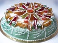 typical sweet sicilian cassata decorated with candied fruit