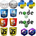Collection set background of icons and symbols 2d 3d of c programming languages python swift css javascript node js and html5