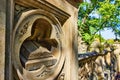 Detail of open book limestone sculpture in Central Park New York City Royalty Free Stock Photo