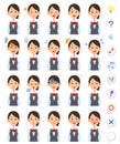 20 different facial expressions of working women in red ribbon uniforms
