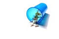 Image of different pills spilling out of a plastic glass Royalty Free Stock Photo
