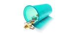 Image of different pills spilling out of a plastic glass Royalty Free Stock Photo
